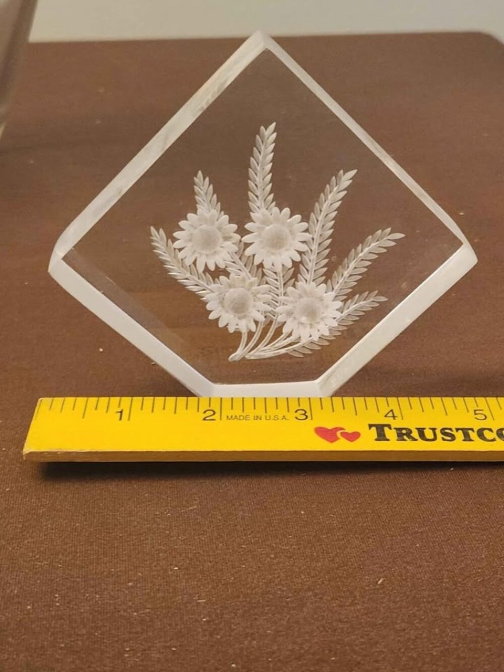 Lucite carved floral sculpture/paperweight